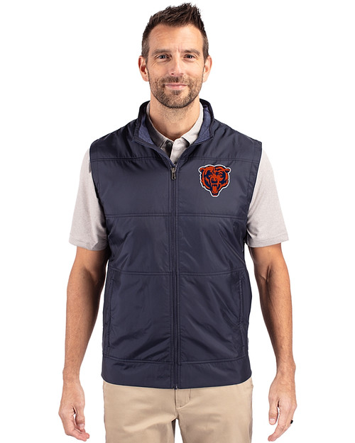 Chicago Bears Historic Cutter & Buck Stealth Hybrid Quilted Mens Windbreaker Vest Liberty Navy Front