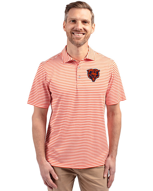 Chicago Bears Historic Cutter & Buck Virtue Eco Pique Stripe Recycled Mens Polo College Orange Front