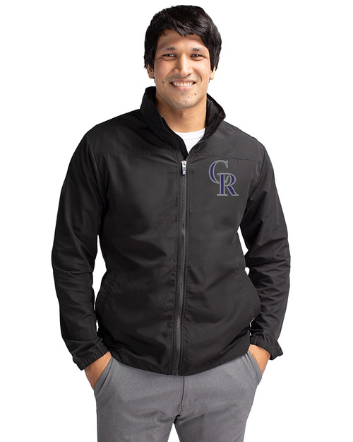 Colorado Rockies Cutter & Buck Charter Eco Recycled Mens Full-Zip Jacket Black Front
