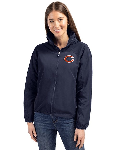 Chicago Bears Cutter & Buck Charter Eco Recycled Womens Full-Zip Jacket Navy Blue Front