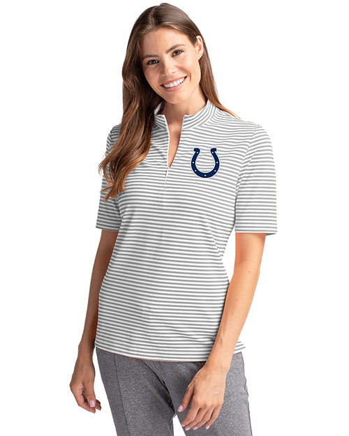 Indianapolis Colts Cutter & Buck Virtue Eco Pique Stripe Recycled Womens Top Polished Medium Gray Front