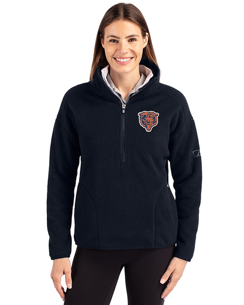 Chicago Bears Historic Cutter & Buck Cascade Epic Comfort Recycled Sherpa Fleece Womens Pullover Jacket Navy Blue Front