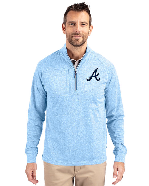 Atlanta Braves Cutter & Buck Adapt Eco Knit Heather Mens Quarter Zip Pullover Atlas Heather Front