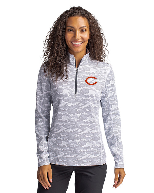 Chicago Bears Cutter & Buck Traverse Stretch Eco Camo Print Quarter Zip Womens Pullover CC_PRO_HG 