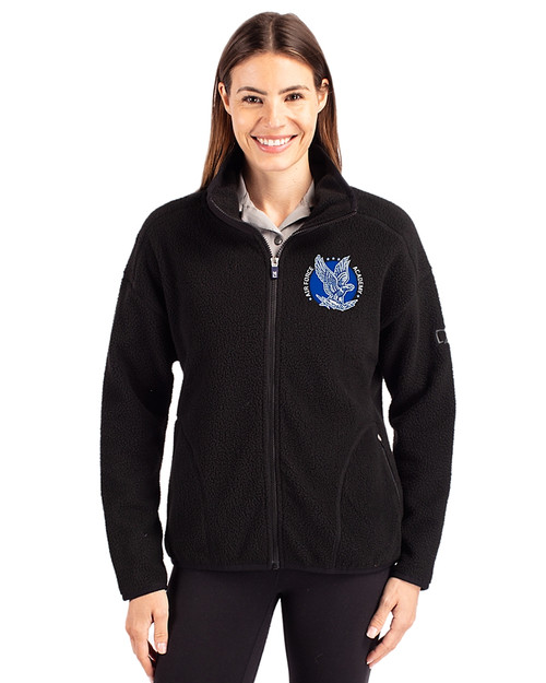 Air Force Falcons College Vault Cutter & Buck Cascade Eco Fleece Womens Full Zip Jacket Black Front