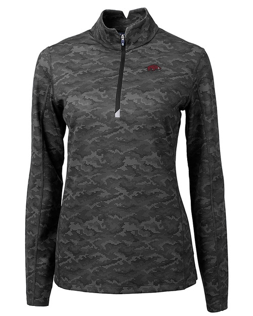 Arkansas Razorbacks Cutter & Buck Traverse Stretch Eco Camo Print Quarter Zip Womens Pullover BL_MANN_HG 
