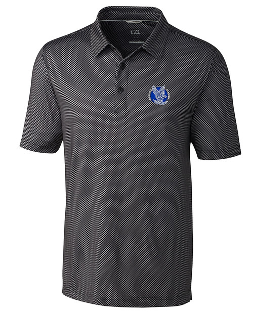 Air Force Falcons College Vault Cutter & Buck Pike Mini Pennant Print Stretch Mens Polo Black Mannequin