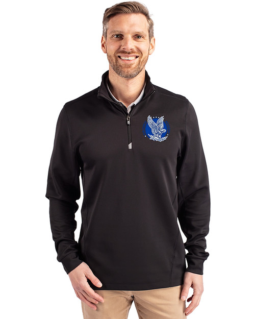 Air Force Falcons College Vault Cutter & Buck Traverse Stretch Eco Quarter Zip Mens Big and Tall Pullover Black Front