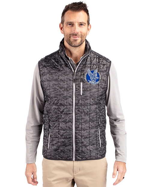 Air Force Falcons College Vault Cutter & Buck Rainier Recycled Insulated Printed Puffer Mens Full Zip Vest Black Front