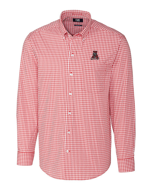 Alabama Crimson Tide College Vault Cutter & Buck Easy Care Stretch Gingham Mens Big and Tall Long Sleeve Dress Shirt Cardinal Red Mannequin