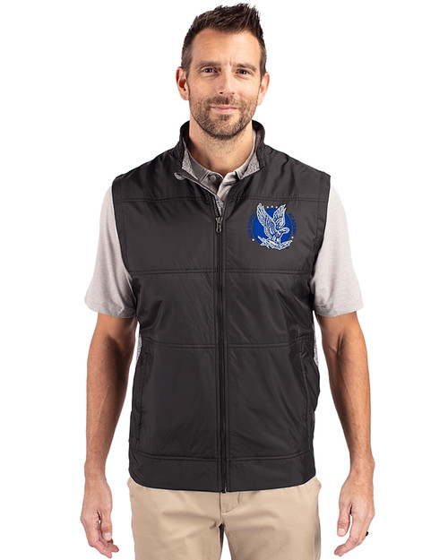 Air Force Falcons College Vault Cutter & Buck Stealth Hybrid Quilted Mens Windbreaker Vest Black Front