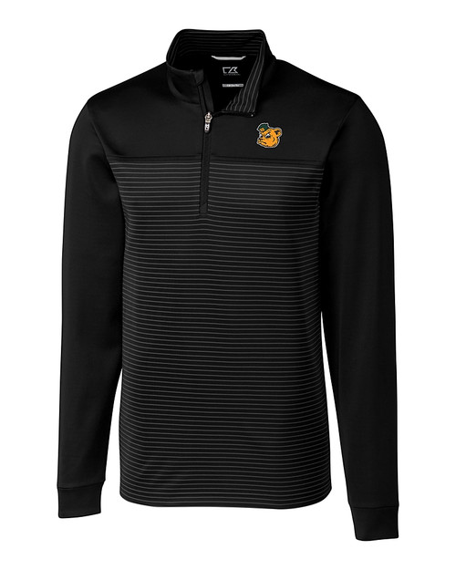 Baylor Sailor Bear College Vault Cutter & Buck Traverse Stretch Eco Stripe Quarter Zip Mens Pullover BL_MANN_HG 