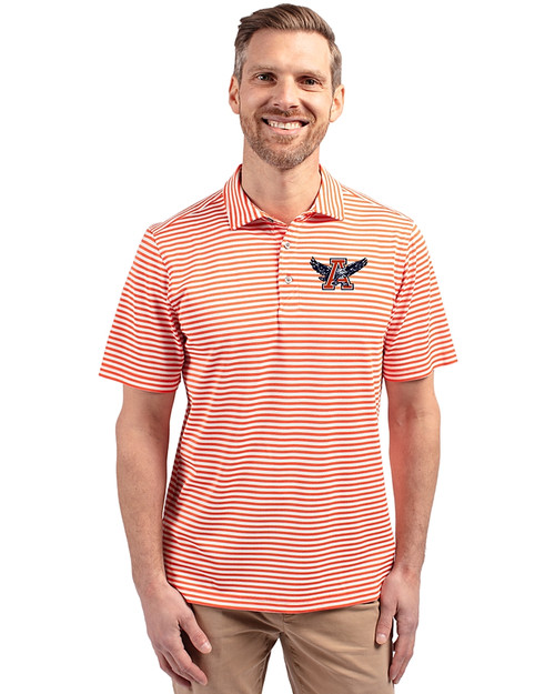 Auburn Tigers College Vault Cutter & Buck Virtue Eco Pique Stripe Recycled Mens Polo College Orange Front