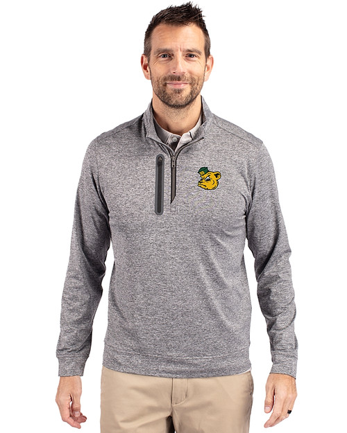 Baylor Sailor Bear College Vault Cutter & Buck Stealth Heathered Quarter Zip Mens Pullover Elemental Grey Front