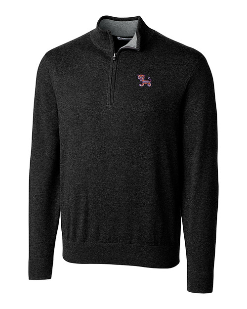 Clemson Tigers College Vault Cutter & Buck Lakemont Tri-Blend Mens Quarter Zip Pullover Sweater Black Mannequin