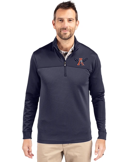 Auburn Tigers College Vault Cutter & Buck Traverse Recycled Smooth Stretch Mens Big & Tall Stripe Quarter Zip Pullover Liberty Navy Front