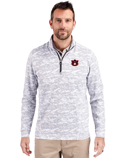 Auburn Tigers Cutter & Buck Traverse Stretch Eco Camo Print Quarter Zip Mens Big and Tall Pullover Charcoal Front