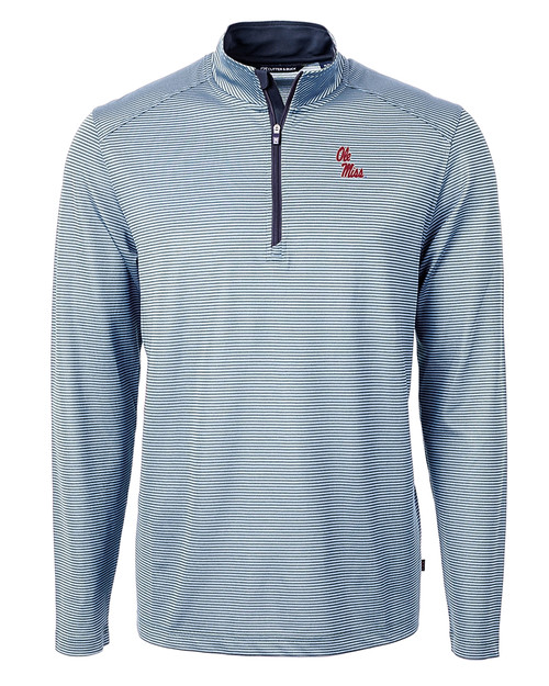 Ole Miss Rebels Cutter & Buck Virtue Eco Pique Micro Stripe Recycled Mens Quarter Zip ALSNB_MANN_HG 