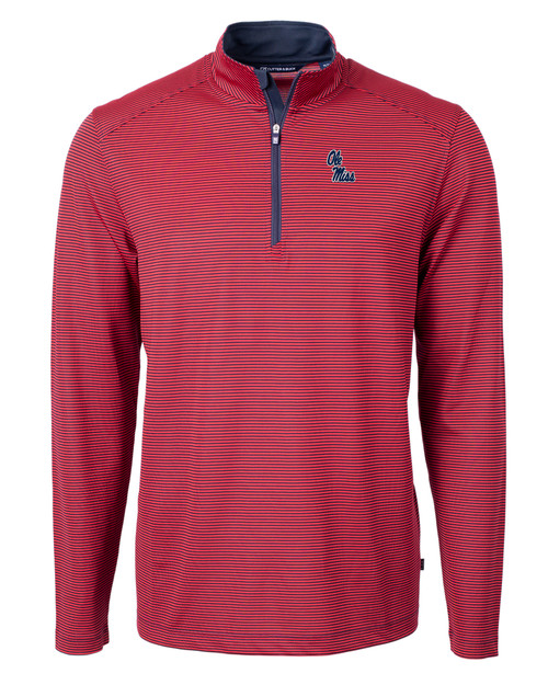 Ole Miss Rebels Cutter & Buck Virtue Eco Pique Micro Stripe Recycled Mens Quarter Zip RDNV_MANN_HG 1