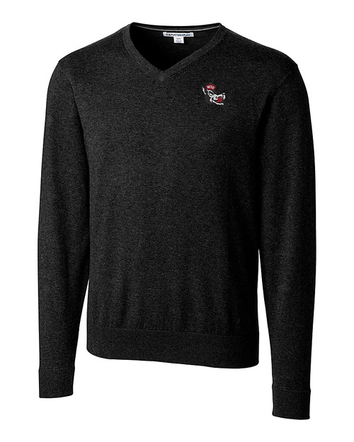 NC State Wolfpack College Vault Cutter & Buck Lakemont Tri-Blend Mens V-Neck Pullover Sweater Black Mannequin
