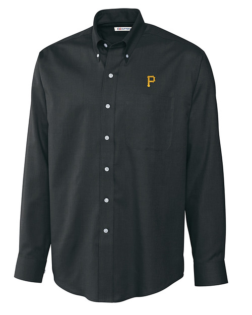 Pittsburgh Pirates Cutter & Buck Epic Easy Care Nailshead Mens Big and Tall Long Sleeve Dress Shirt Black Mannequin