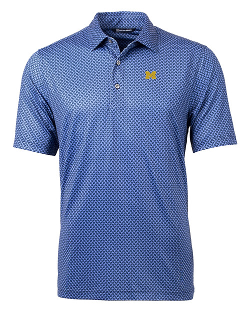 Michigan Wolverines Cutter & Buck Pike Banner Print Stretch Mens Polo NVBU_MANN_HG 