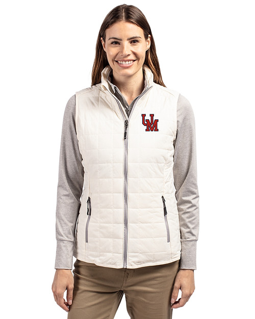 Ole Miss Rebels College Vault Cutter & Buck Rainier PrimaLoft® Womens Eco Insulated Full Zip Puffer Vest Coconut Front