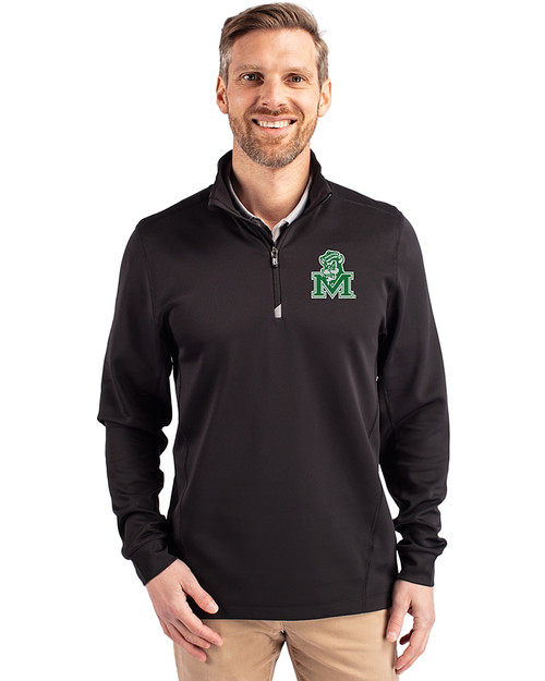 Marshall Thundering Herd College Vault Cutter & Buck Traverse Stretch Eco Quarter Zip Mens Big and Tall Pullover Black Front
