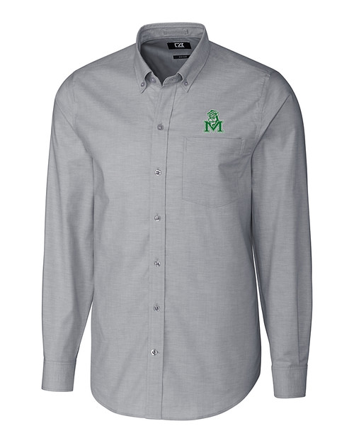 Marshall Thundering Herd College Vault Cutter & Buck Easy Care Stretch Oxford Mens Long Sleeve Button Down Shirt Charcoal Mannequin