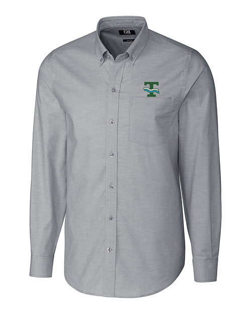 Tulane Green Wave College Vault Cutter & Buck Stretch Oxford Mens Long Sleeve Dress Shirt Charcoal Mannequin