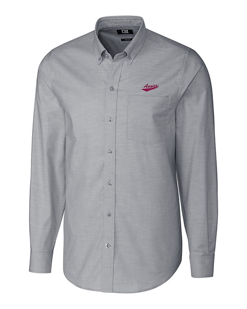 New Mexico State Aggies College Vault Cutter & Buck Stretch Oxford Mens Long Sleeve Dress Shirt Charcoal Mannequin