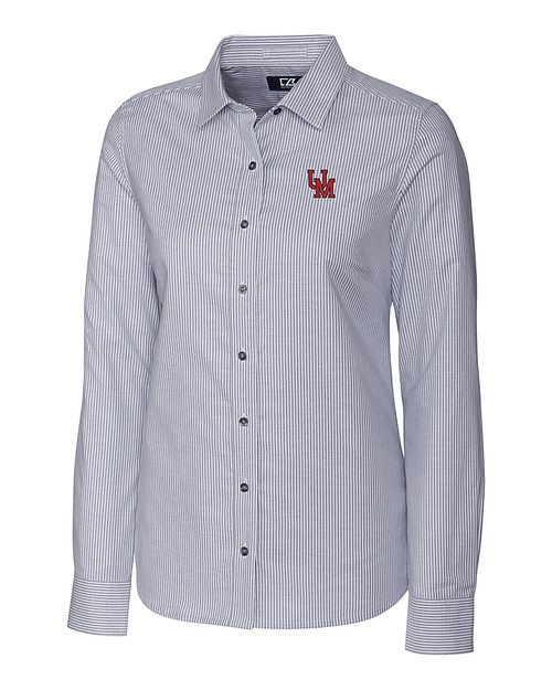 Ole Miss Rebels College Vault Cutter & Buck Stretch Oxford Stripe Womens Long Sleeve Dress Shirt CC_MANN_HG 
