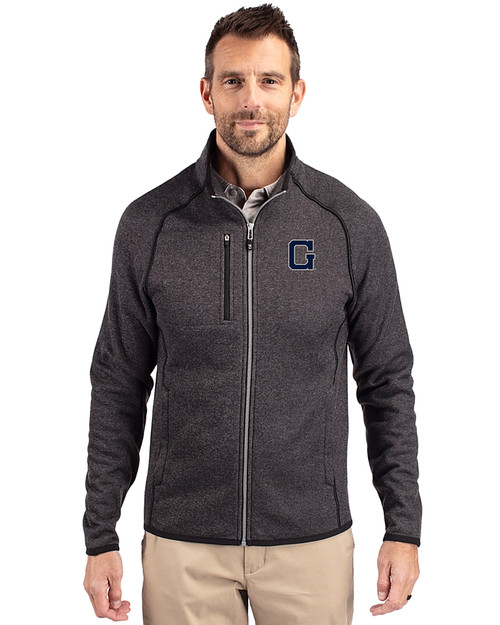 Georgetown Hoyas College Vault Cutter & Buck Mainsail Sweater-Knit Mens Big and Tall Full Zip Jacket Charcoal Heather Front