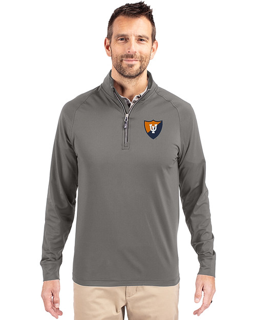 Illinois Fighting Illini College Vault Cutter & Buck Adapt Eco Knit Stretch Recycled Mens Quarter Zip Pullover Elemental Grey Front
