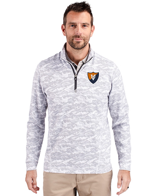 Illinois Fighting Illini College Vault Cutter & Buck Traverse Stretch Eco Camo Print Quarter Zip Mens Big and Tall Pullover Charcoal Front