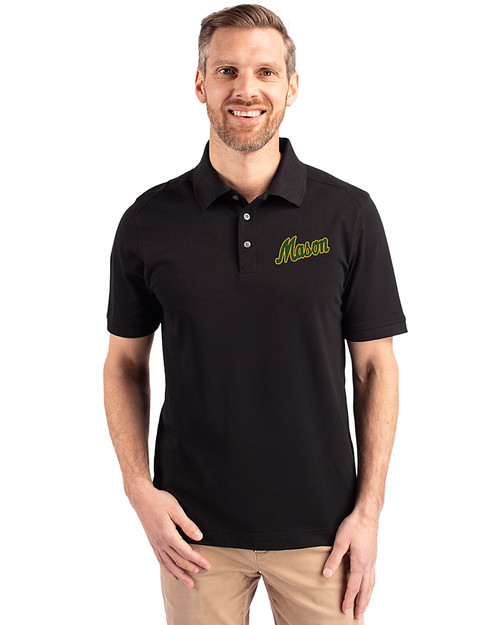 George Mason Patriots College Vault Cutter & Buck Advantage Eco Tri-Blend Pique Mens Big and Tall Polo Black Front