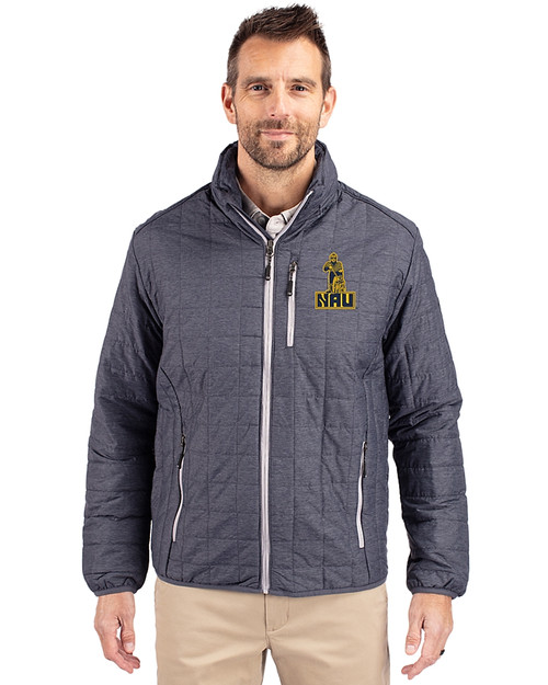 Northern Arizona Lumberjacks College Vault Cutter & Buck Rainier Recycled Insulated Puffer Mens Full Zip Jacket Anthracite Melange Front