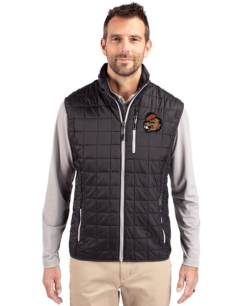 Oregon State Beavers College Vault Cutter & Buck Rainier PrimaLoft® Mens Big and Tall Eco Insulated Full Zip Puffer Vest Black Front