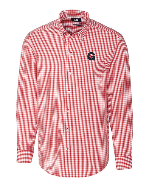 Gonzaga Bulldogs College Vault Cutter & Buck Easy Care Stretch Gingham Mens Big and Tall Long Sleeve Dress Shirt Cardinal Red Mannequin