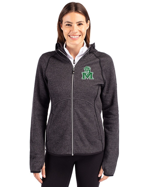 Marshall Thundering Herd College Vault Cutter & Buck Mainsail Full Zip Hooded Womens Jacket Charcoal Heather Front