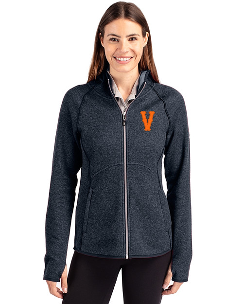 Virginia Hoos College Vault Cutter & Buck Mainsail Full Zip Hooded Womens Jacket Liberty Navy Heather Front