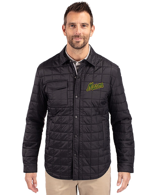 George Mason Patriots College Vault Cutter & Buck Rainier PrimaLoft® Mens Big and Tall Eco Insulated Quilted Shirt Jacket Black Front
