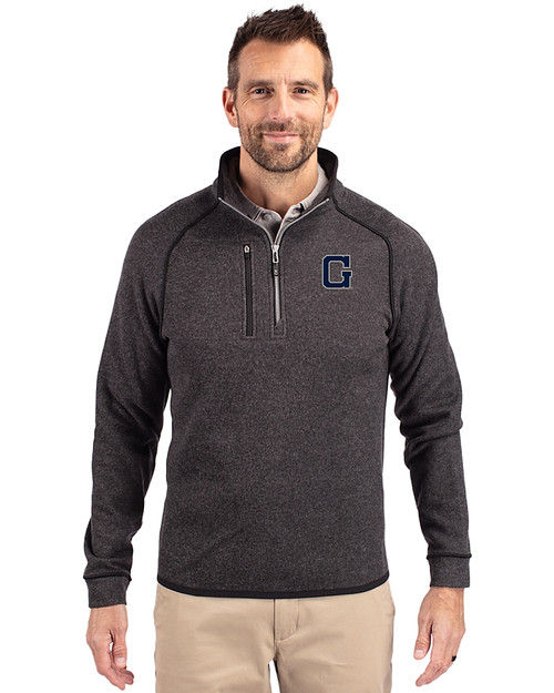 Georgetown Hoyas College Vault Cutter & Buck Mainsail Sweater-Knit Mens Big and Tall Half Zip Pullover Jacket Charcoal Heather Front