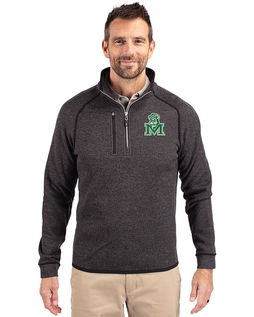 Marshall Thundering Herd College Vault Cutter & Buck Mainsail Sweater-Knit Mens Big and Tall Half Zip Pullover Jacket Charcoal Heather Front