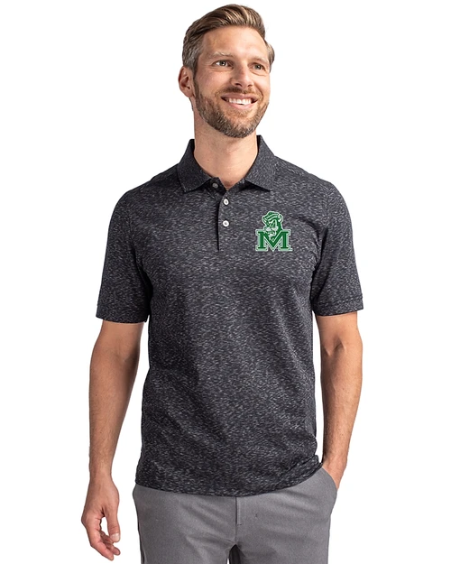 Marshall Thundering Herd College Vault Cutter & Buck Advantage Tri-Blend Space Dye Mens Big and Tall Polo Dark Black Front