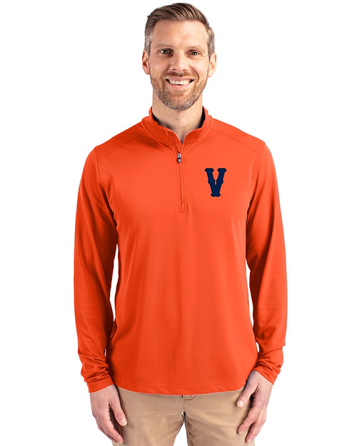 Virginia Hoos College Vault Cutter & Buck Virtue Eco Pique Recycled Quarter Zip Mens Pullover College Orange Front