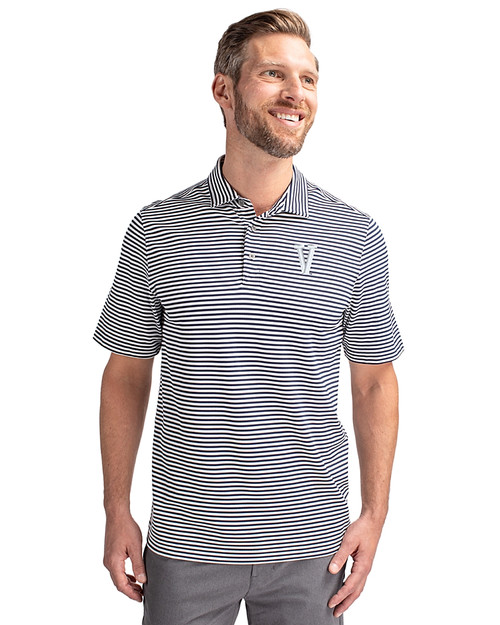 Villanova Wildcats College Vault Cutter & Buck Virtue Eco Pique Stripe Recycled Mens Polo Navy Blue Front