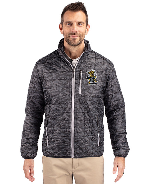 Wichita State Shockers College Vault Cutter & Buck Rainier PrimaLoft® Mens Eco Insulated Full Zip Printed Puffer Jacket Black Front