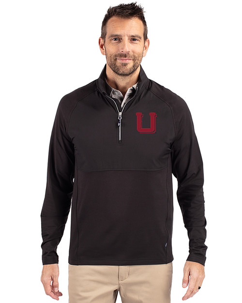 Utah Utes College Vault Cutter & Buck Adapt Eco Knit Hybrid Recycled Mens Quarter Zip Black Front