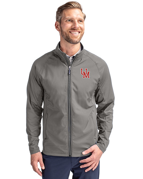 Ole Miss Rebels College Vault Cutter & Buck Adapt Eco Knit Hybrid Recycled Mens Big & Tall Full Zip Jacket Elemental Grey Front